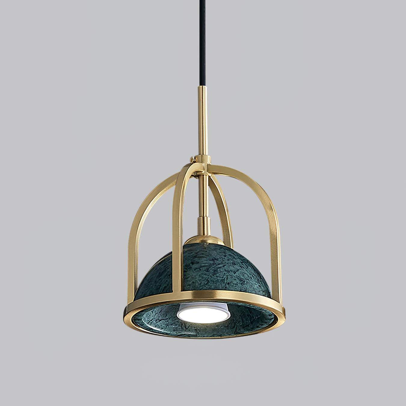 Lantern Square Pendant Lamp Model C Dia 5.9″ x H 5.9″ / Dia 15cm x H 15cm / Polished Brass + Green Marble Pendant light