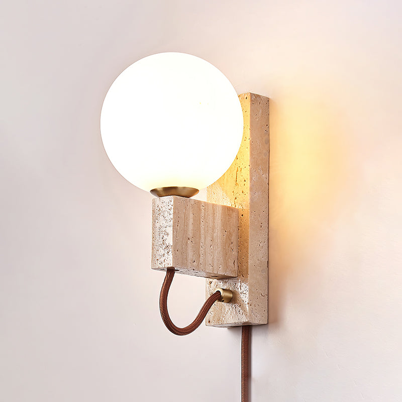 Atlas Globe Wall Sconce Dia 2.4″ x H 9.1″ / Yellow Travertine & White / US Plug Wall lamp