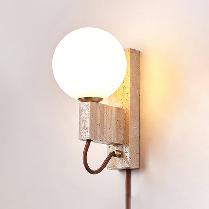 Atlas Globe Wall Sconce Dia 2.4″ x H 9.1″ / Yellow Travertine & White / US Plug Wall lamp