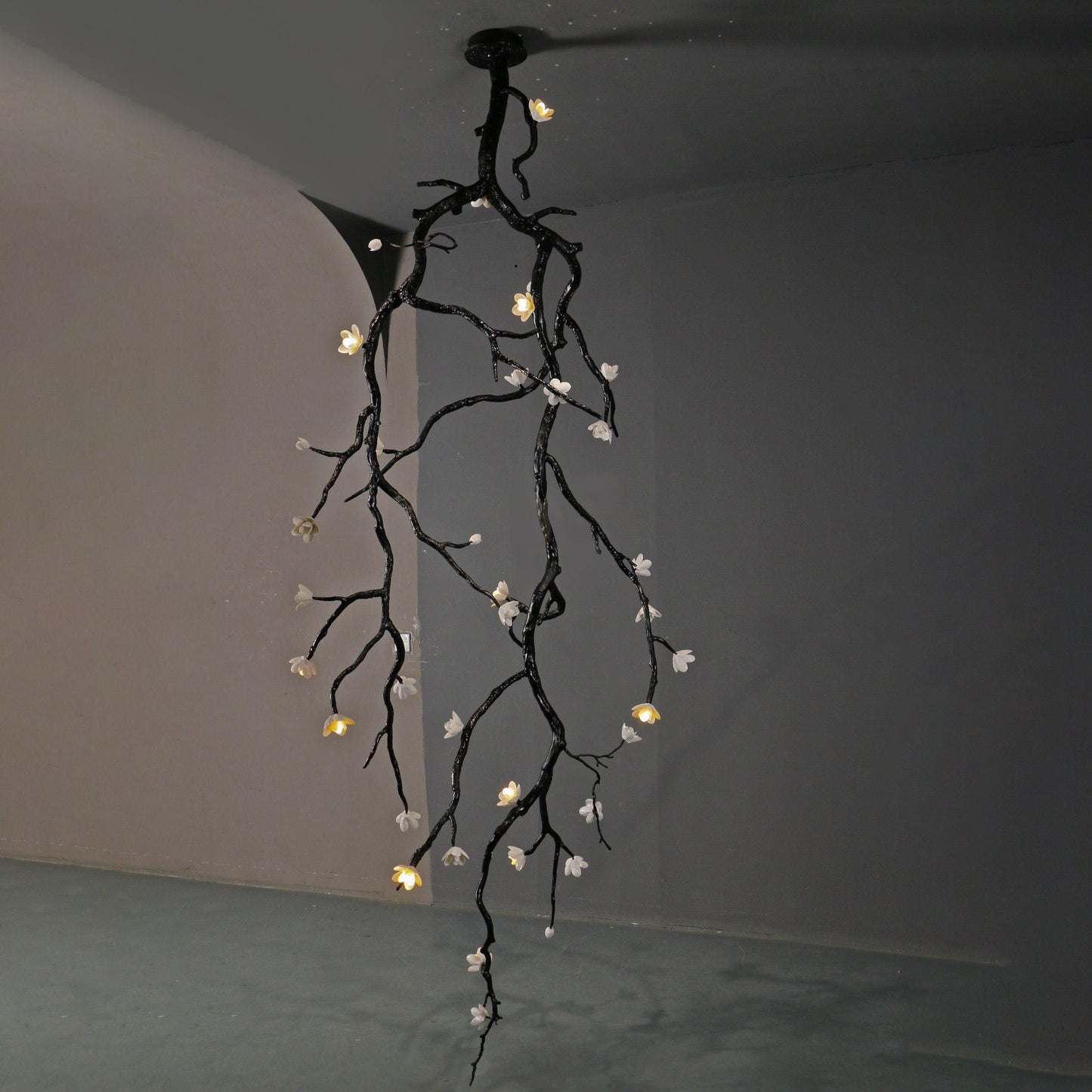 Large Long Branch Flower Chandelier L 53.1″ x H 129.9″ / L 135cm x H 330cm / Brass stained black Chandelier
