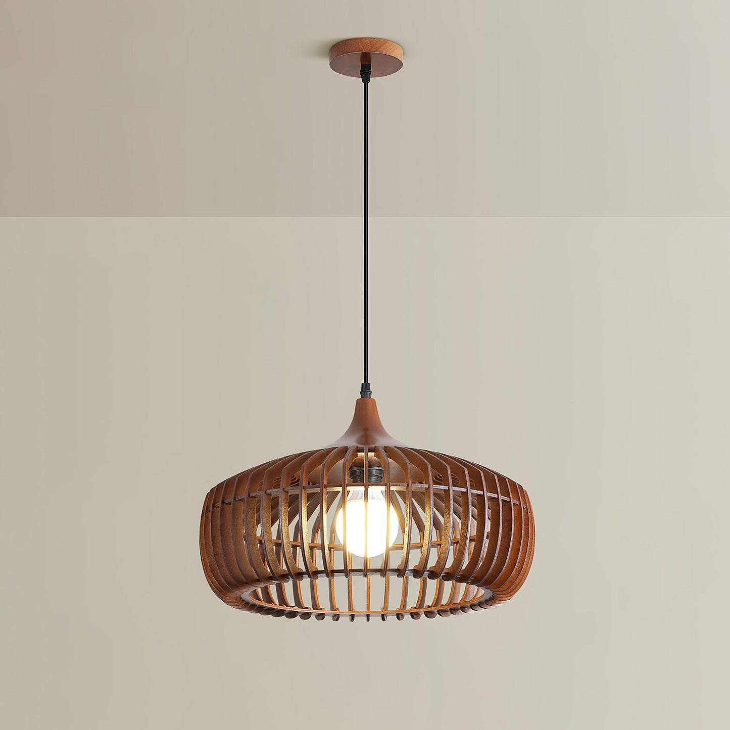 Lattice Nest Wooden Pendant Lamp Dia 21.7″ x H 9.1″ / Dia 55cm x H 23cm / Walnut wood Pendant light