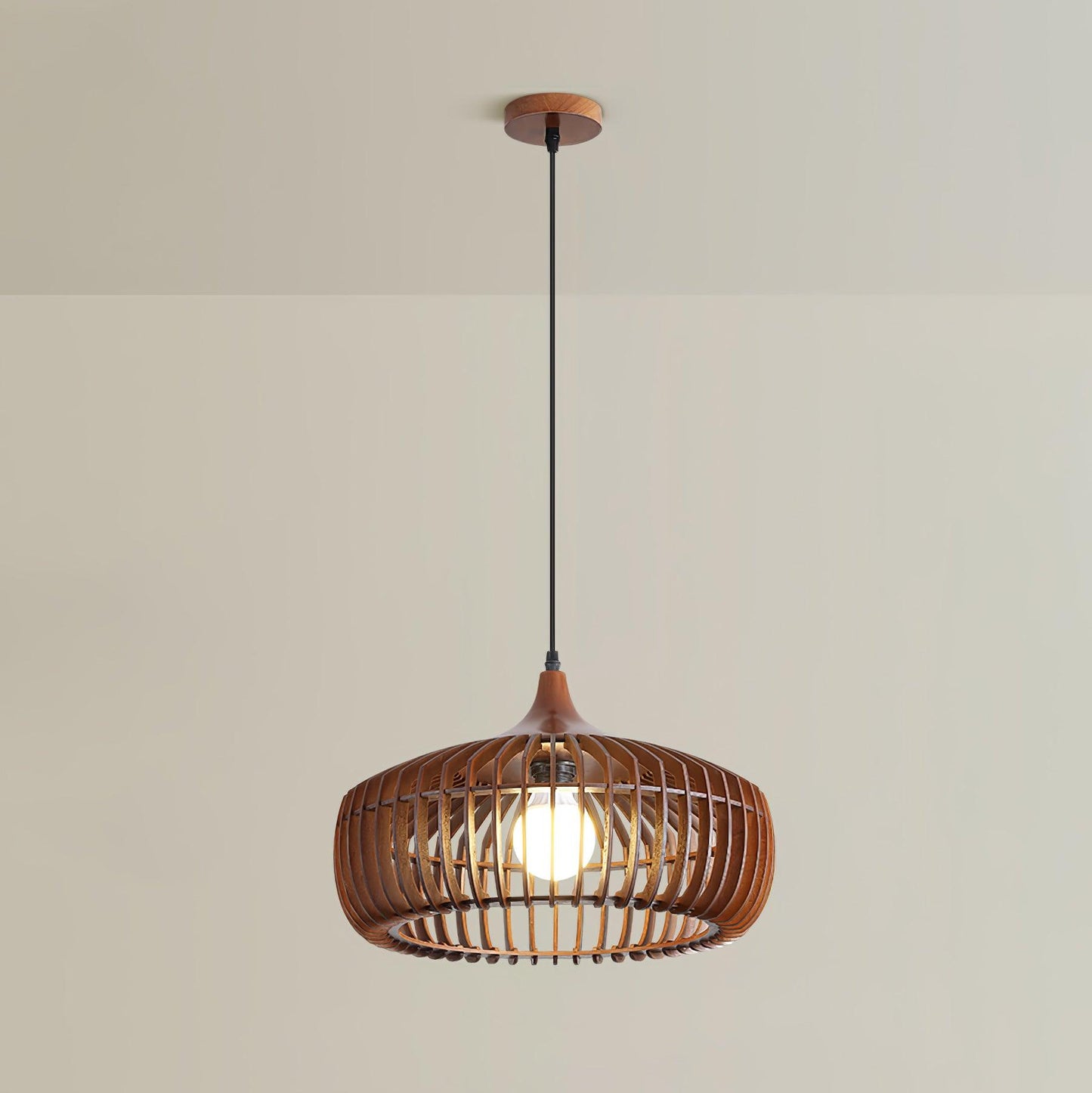 Lattice Nest Wooden Pendant Lamp Dia 16.9″ x H 7.5″ / Dia 43cm x H 19cm / Walnut wood Pendant light