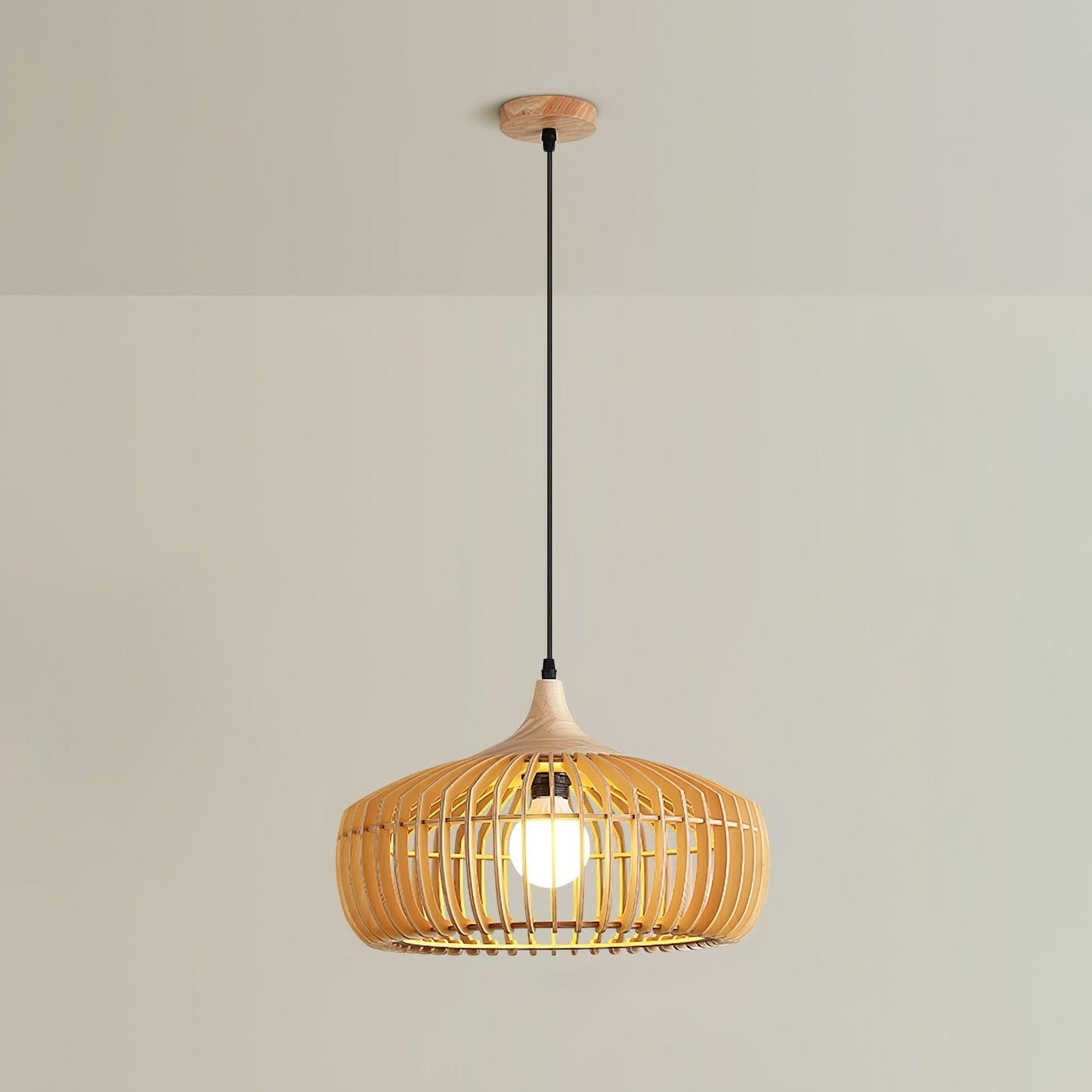 Lattice Nest Wooden Pendant Lamp Dia 16.9″ x H 7.5″ / Dia 43cm x H 19cm / Nature wood Pendant light