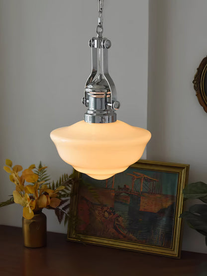 Lavagna Schoolhouse Pendant Light Dia 11.8″ x H 19.3″ / Dia 30cm x H 43cm / Chrome & White Pendant light