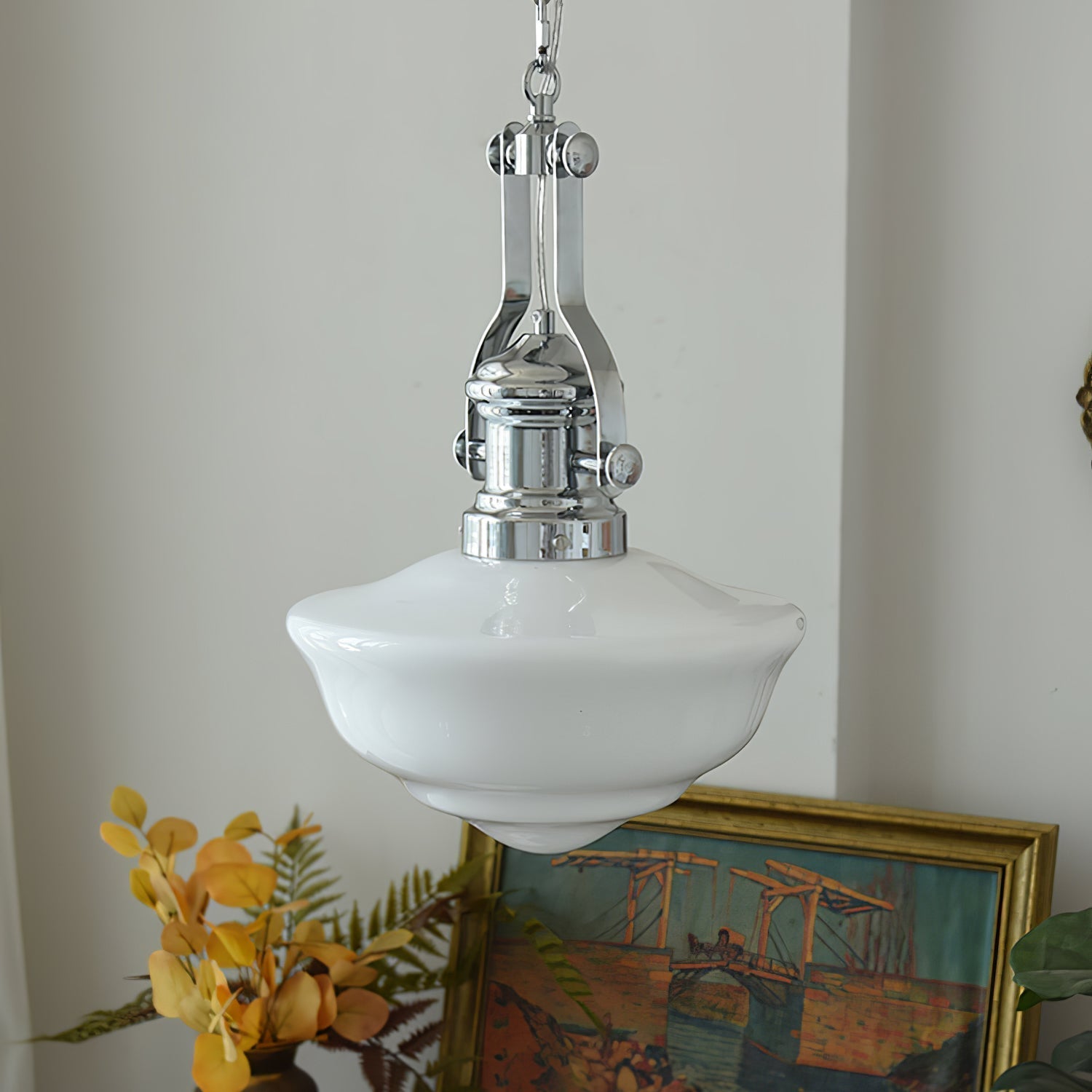 Lavagna Schoolhouse Pendant Light Dia 11.8″ x H 19.3″ / Dia 30cm x H 43cm / Chrome & White Pendant light