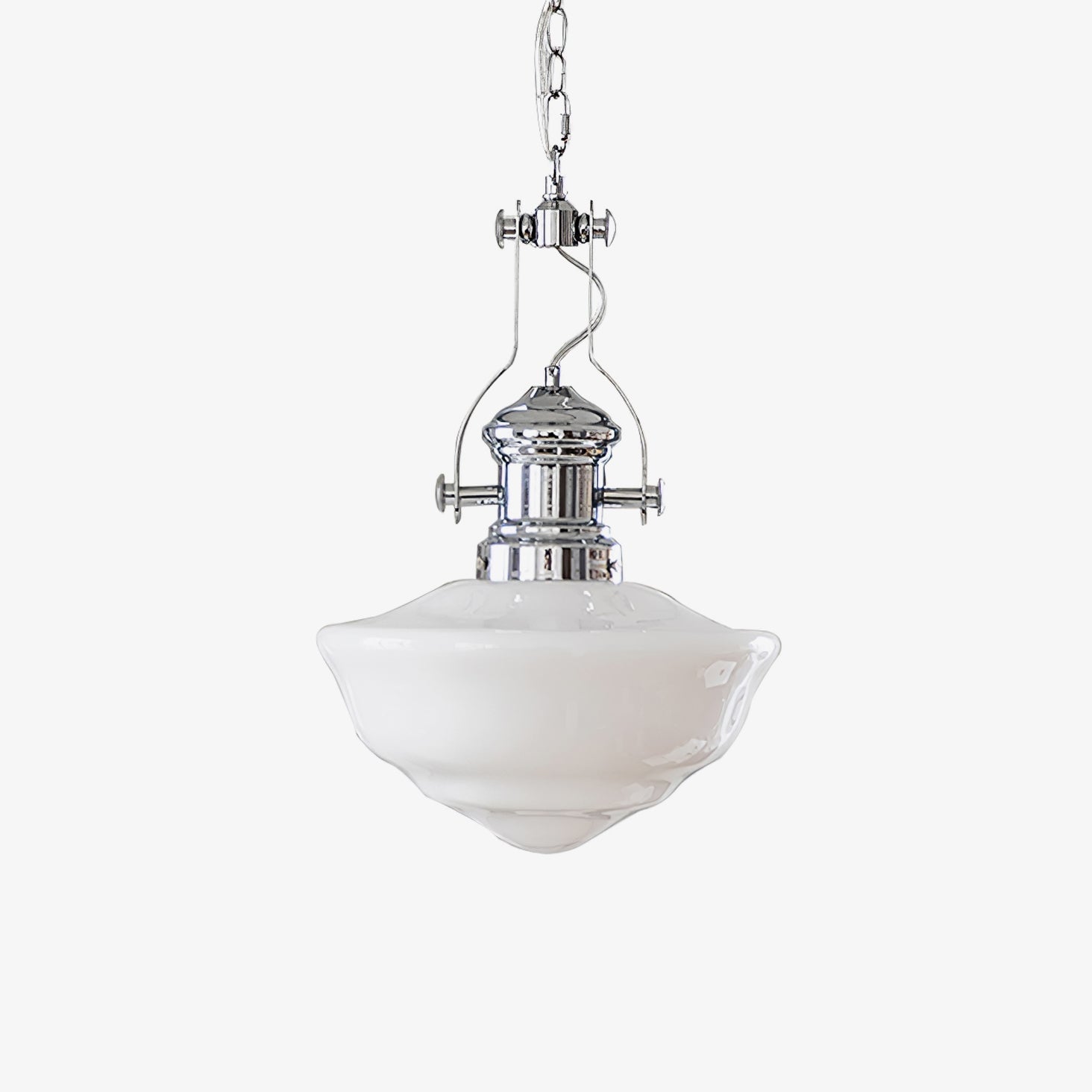 Lavagna Schoolhouse Pendant Light Dia 11.8″ x H 19.3″ / Dia 30cm x H 43cm / Chrome & White Pendant light
