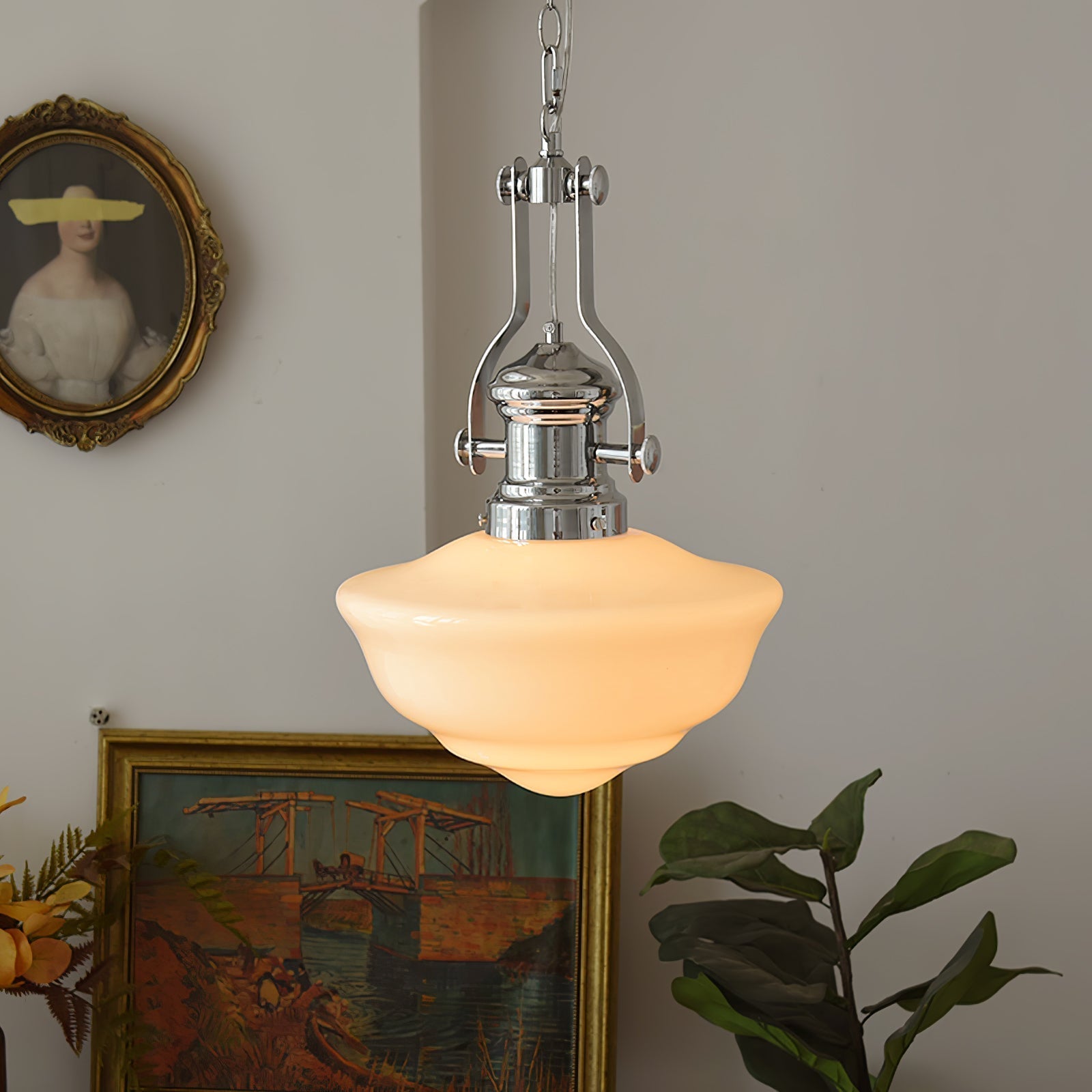 Lavagna Schoolhouse Pendant Light Dia 11.8″ x H 19.3″ / Dia 30cm x H 43cm / Chrome & White Pendant light