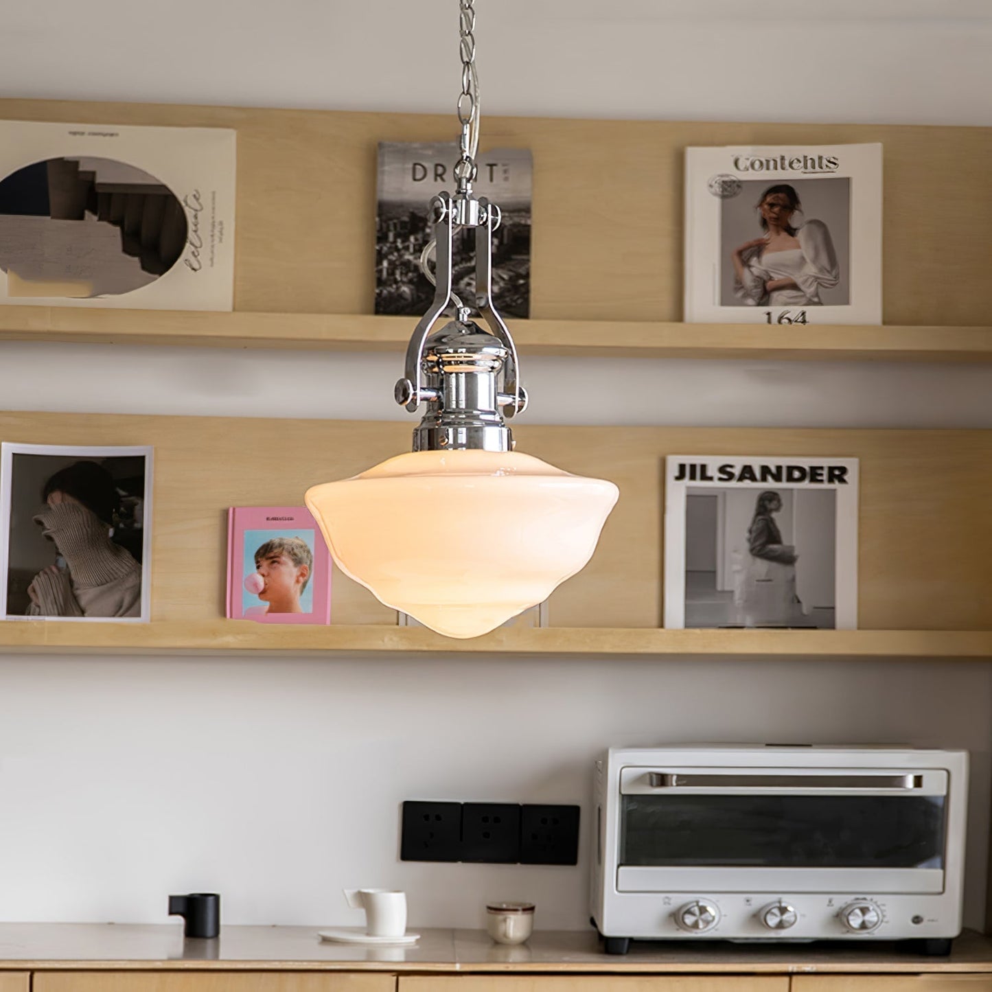 Lavagna Schoolhouse Pendant Light Dia 11.8″ x H 19.3″ / Dia 30cm x H 43cm / Chrome & White Pendant light