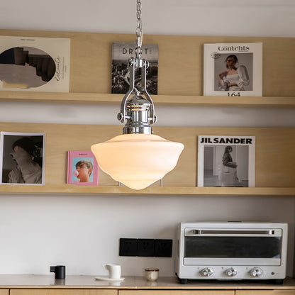 Lavagna Schoolhouse Pendant Light Dia 11.8″ x H 19.3″ / Dia 30cm x H 43cm / Chrome & White Pendant light
