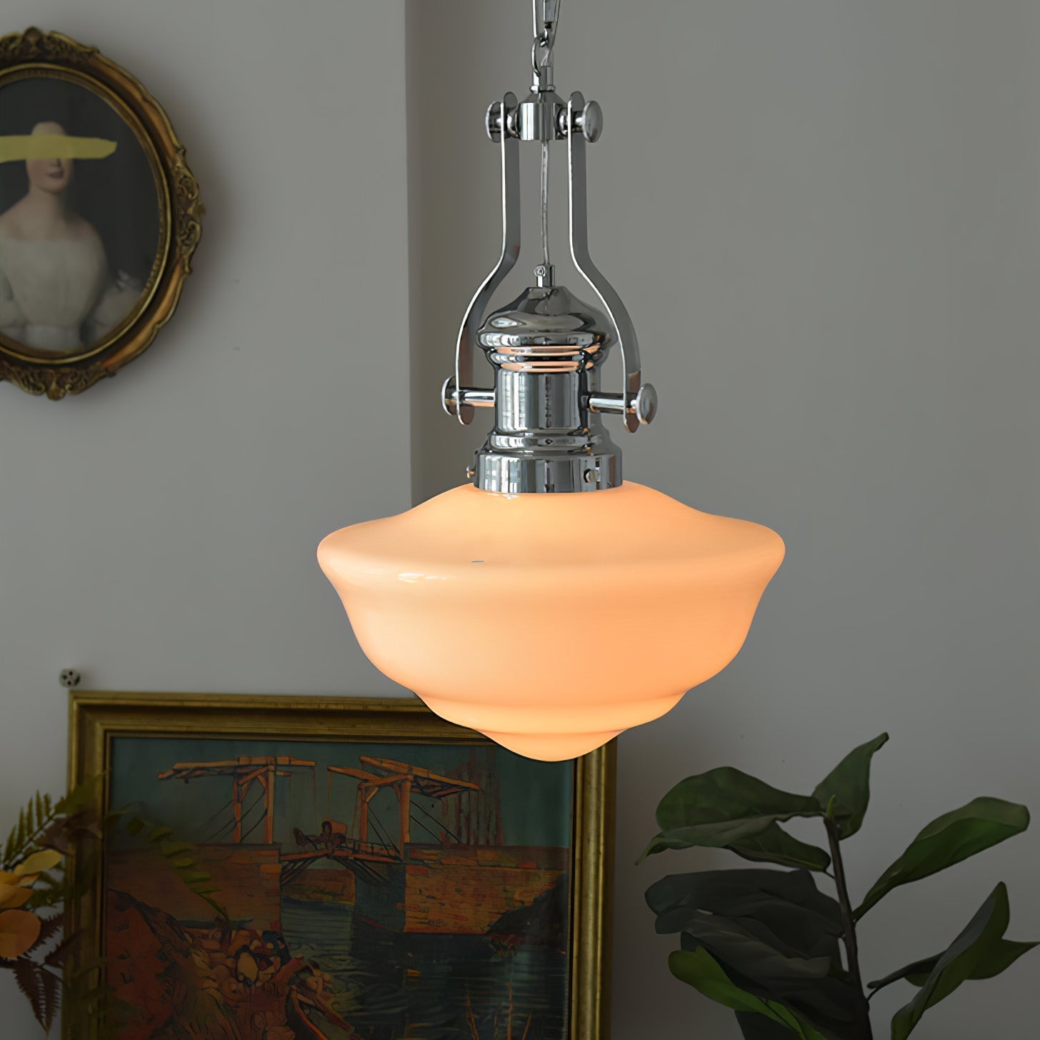 Lavagna Schoolhouse Pendant Light Dia 11.8″ x H 19.3″ / Dia 30cm x H 43cm / Chrome & White Pendant light