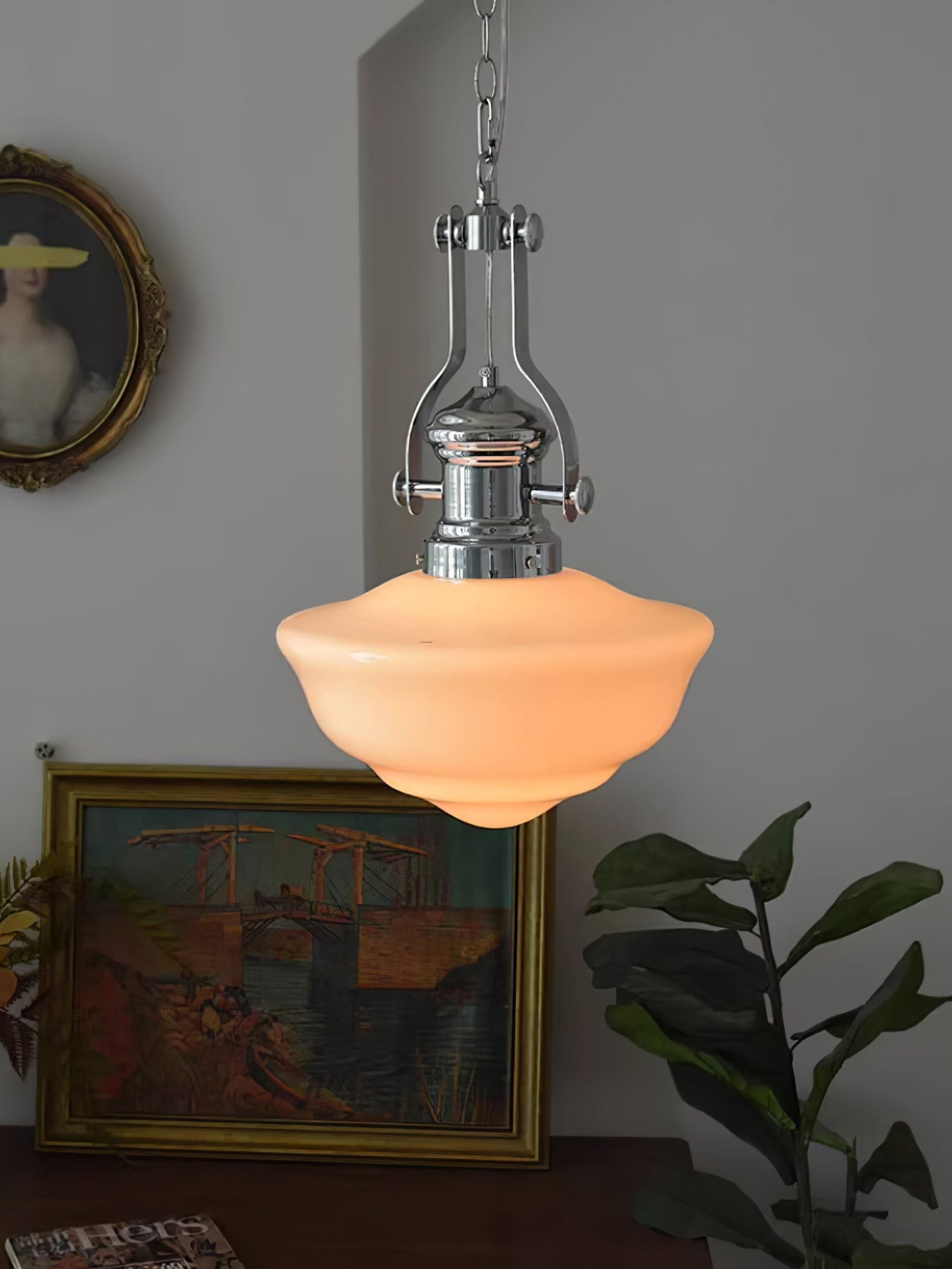 Lavagna Schoolhouse Pendant Light Dia 11.8″ x H 19.3″ / Dia 30cm x H 43cm / Chrome & White Pendant light
