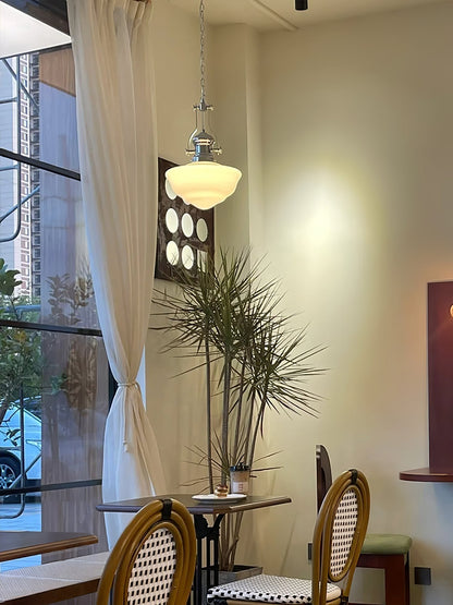Lavagna Schoolhouse Pendant Light Dia 11.8″ x H 19.3″ / Dia 30cm x H 43cm / Chrome & White Pendant light