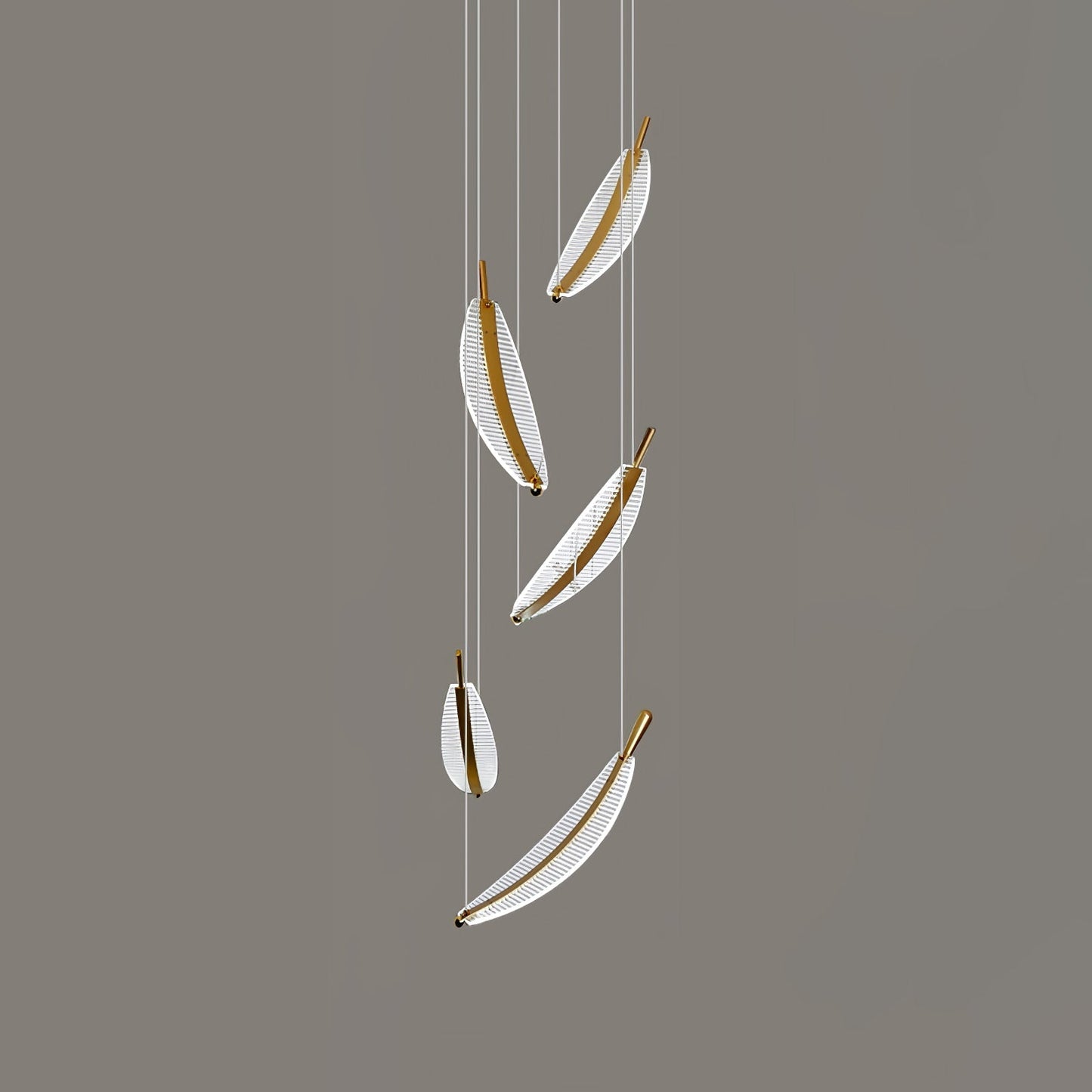 Leaf LED Chandelier 5 heads Dia 19.7″ x 78.7″ / Dia 50cm x H 200cm / Gold + Clear / Warm Light Chandelier