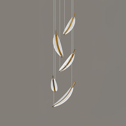 Leaf LED Chandelier 5 heads Dia 19.7″ x 78.7″ / Dia 50cm x H 200cm / Gold + Clear / Warm Light Chandelier