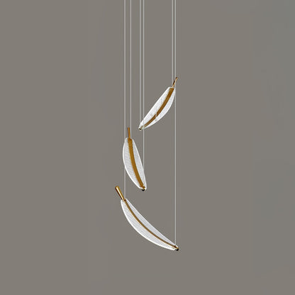 Leaf LED Chandelier 3 heads Dia 19.7″ x H 59″ / Dia 50cm x H 150cm / Gold + Clear / Warm Light Chandelier