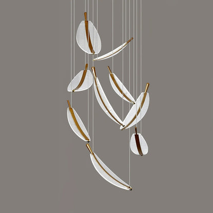 Leaf LED Chandelier 9 heads Dia 31.5″ x 118.1″ / Dia 80cm x H 300cm / Gold + Clear / Warm Light Chandelier