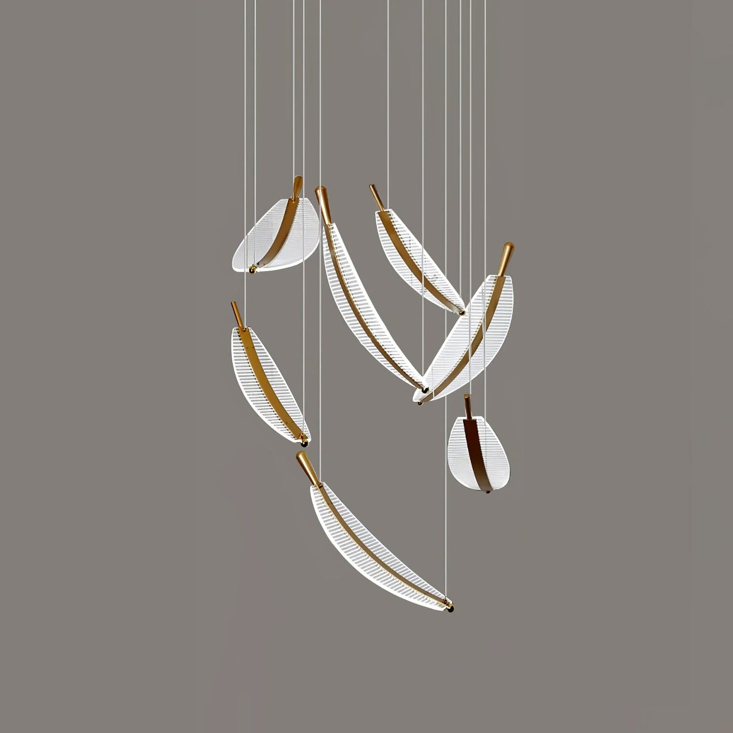 Leaf LED Chandelier 7 heads Dia 27.6″ x 98.4″ / Dia 70cm x H 250cm / Gold + Clear / Warm Light Chandelier