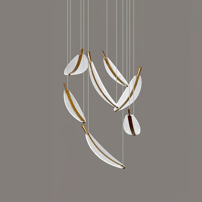 Leaf LED Chandelier 7 heads Dia 27.6″ x 98.4″ / Dia 70cm x H 250cm / Gold + Clear / Warm Light Chandelier