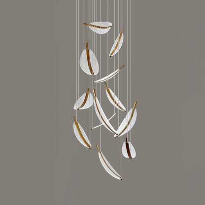 Leaf LED Chandelier 12 heads Dia 31.5″ x H 118.1″ / Dia 100cm x H 350cm / Gold + Clear / Warm Light Chandelier