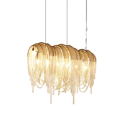Length Chains Chandelier Long L 70.9″ x W 16.5″ x H 30.7″ / L 180cm x W 42cm x H 78cm / Gold Chandelier