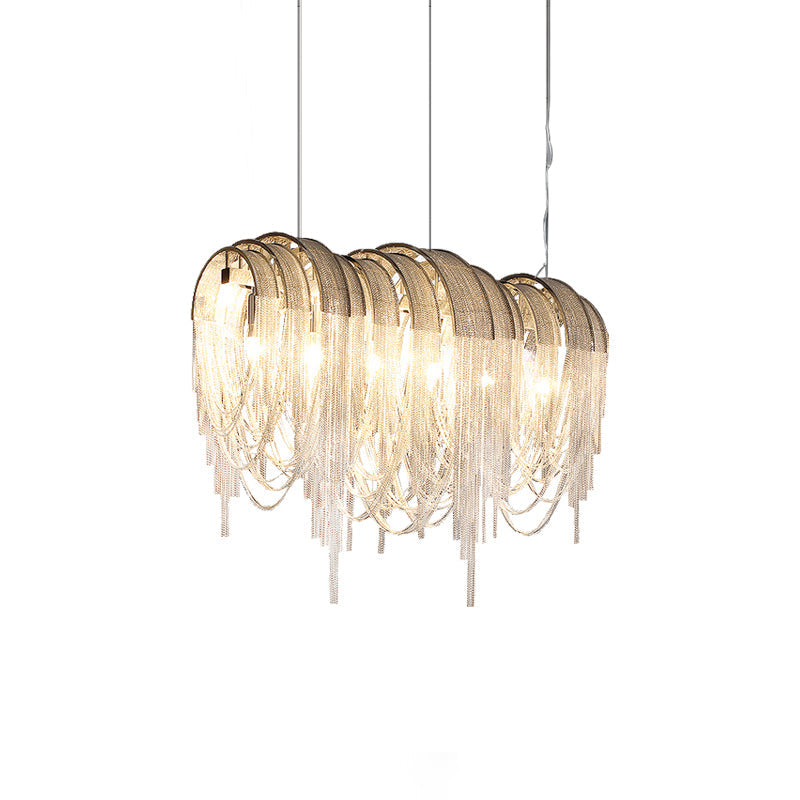 Length Chains Chandelier Long L 70.9″ x W 16.5″ x H 30.7″ / L 180cm x W 42cm x H 78cm / Chrome Chandelier
