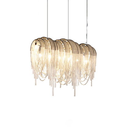 Length Chains Chandelier Long L 70.9″ x W 16.5″ x H 30.7″ / L 180cm x W 42cm x H 78cm / Chrome Chandelier