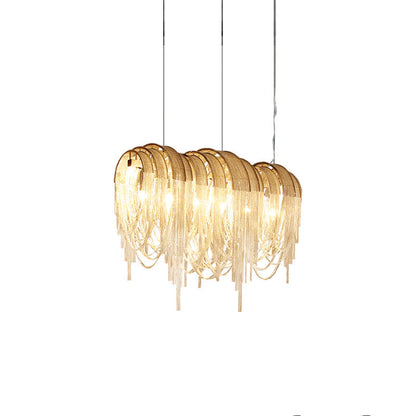 Length Chains Chandelier Long L 43.3″ x W 16.5″ x H 30.7″ / L 110cm x W 42cm x H 78cm / Gold Chandelier