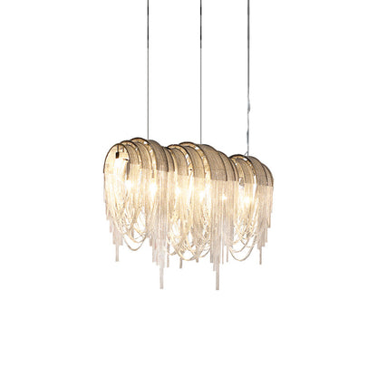 Length Chains Chandelier Long L 43.3″ x W 16.5″ x H 30.7″ / L 110cm x W 42cm x H 78cm / Chrome Chandelier