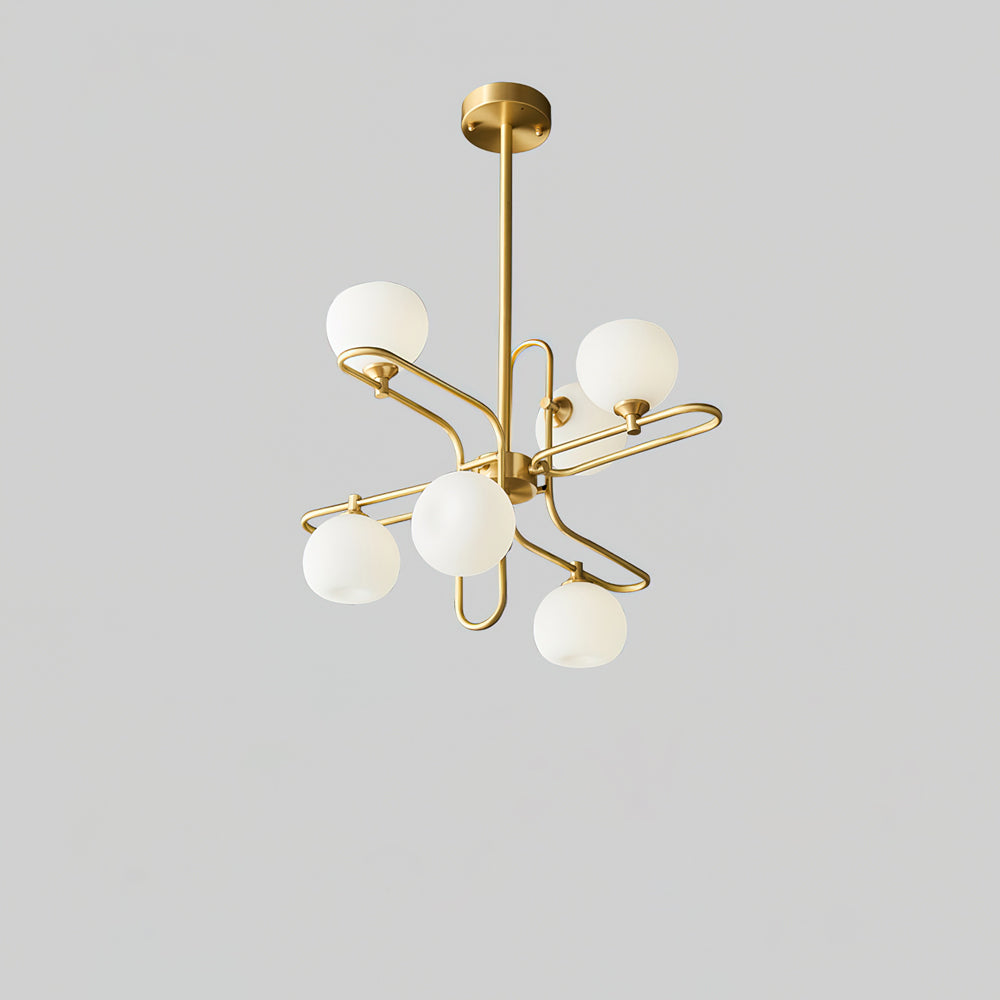 Lexington Chandelier 6 Heads ? 24.8″ x H 6.9″/ Dia 63cm x H 43cm / Brass & White Chandelier