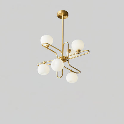 Lexington Chandelier 6 Heads ? 24.8″ x H 6.9″/ Dia 63cm x H 43cm / Brass & White Chandelier