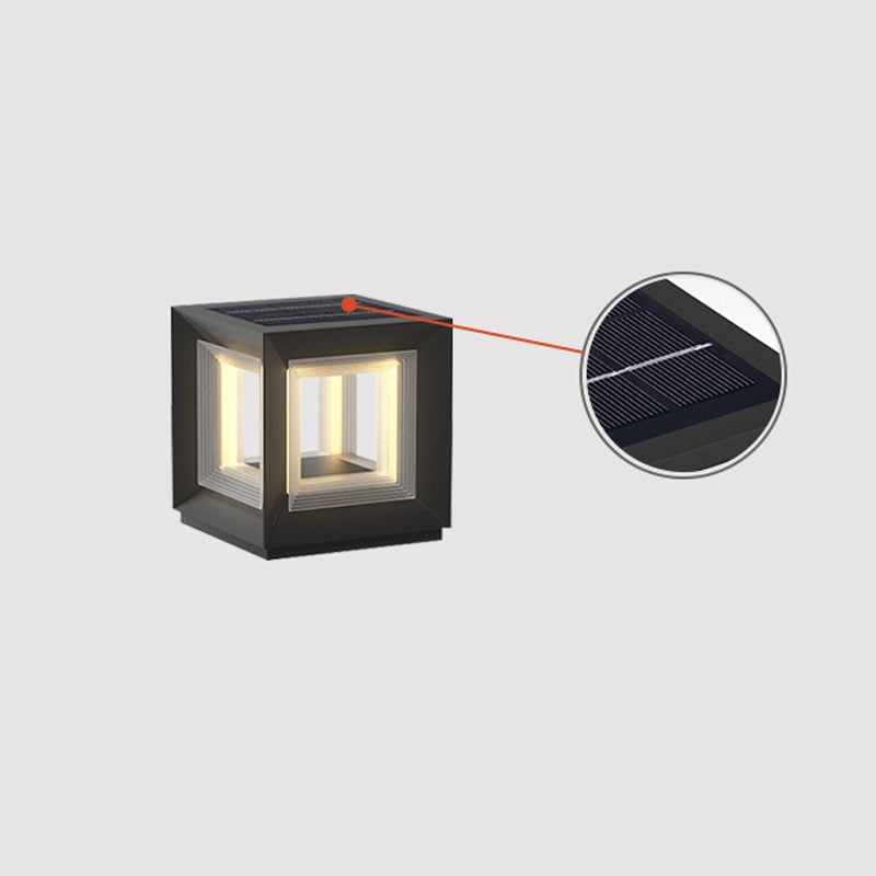 Light Cube Outdoor Post Light L 9.8″ x W 9.8″ x H 10.2″ / L 25cm x W 25cm x H 26cm / Model B: Solar-Powered Version