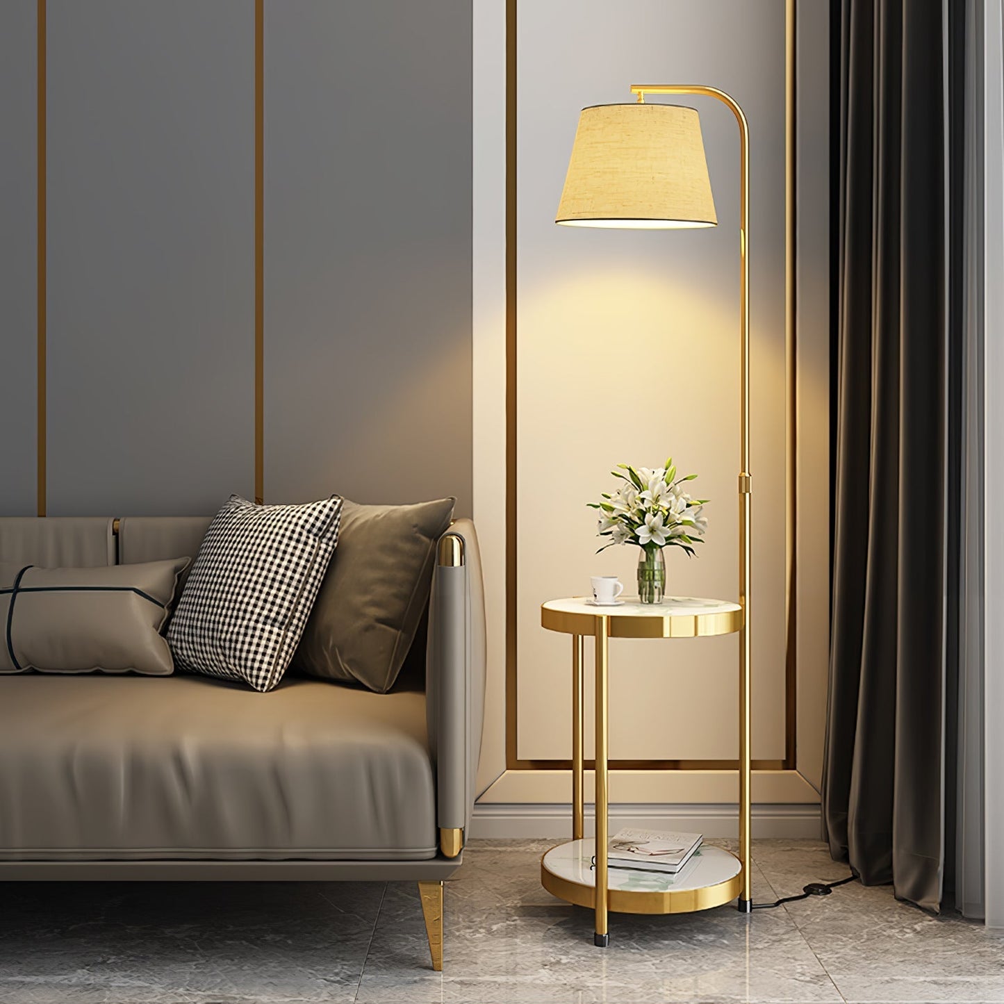 Lilah Floor Lamp ? 13.8″ x H 63″ / Dia 35cm x H 160cm (without drawer) / Gold & White / US plug Floor lamp