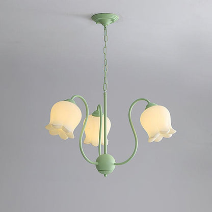 Lilium Chandelier 3 Heads ? 26″ x H 16.5″ / Dia 66cm x H 42cm / Green & White Chandelier