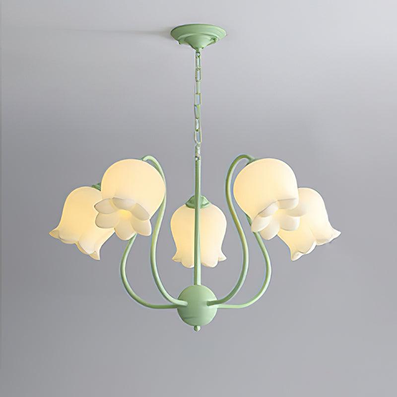 Lilium Chandelier 5 Heads ? 26″ x H 16.5″ / Dia 66cm x H 42cm / Green & White Chandelier
