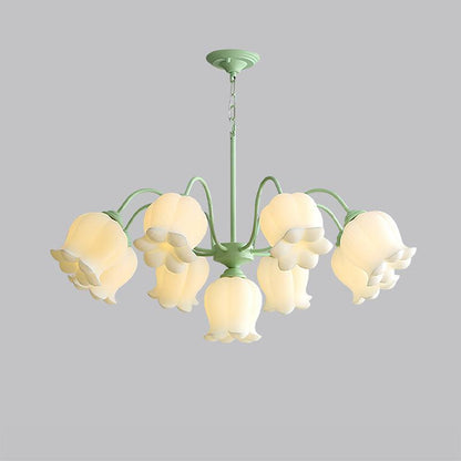 Lilium Cluster Chandelier 8 + 1 Heads ? 35.4″ x H 15″ / Dia 90cm x H 38cm / Green & White Chandelier