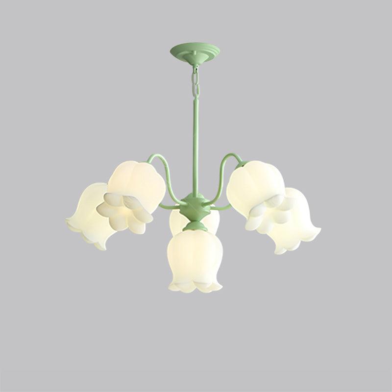 Lilium Cluster Chandelier 5 + 1 Heads ? 27.6″ x H 11.8″ / Dia 70cm x H 30cm / Green & White Chandelier