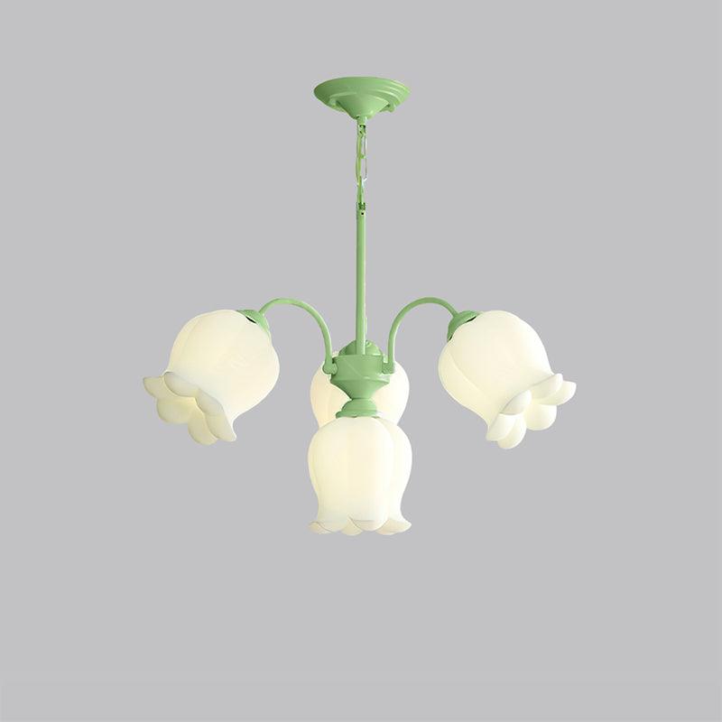 Lilium Cluster Chandelier 3 + 1 Heads ? 25.6″ x H 11.8″ / Dia 65cm x H 30cm / Green & White Chandelier