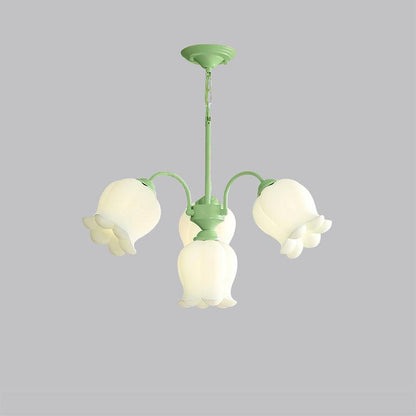 Lilium Cluster Chandelier 3 + 1 Heads ? 25.6″ x H 11.8″ / Dia 65cm x H 30cm / Green & White Chandelier