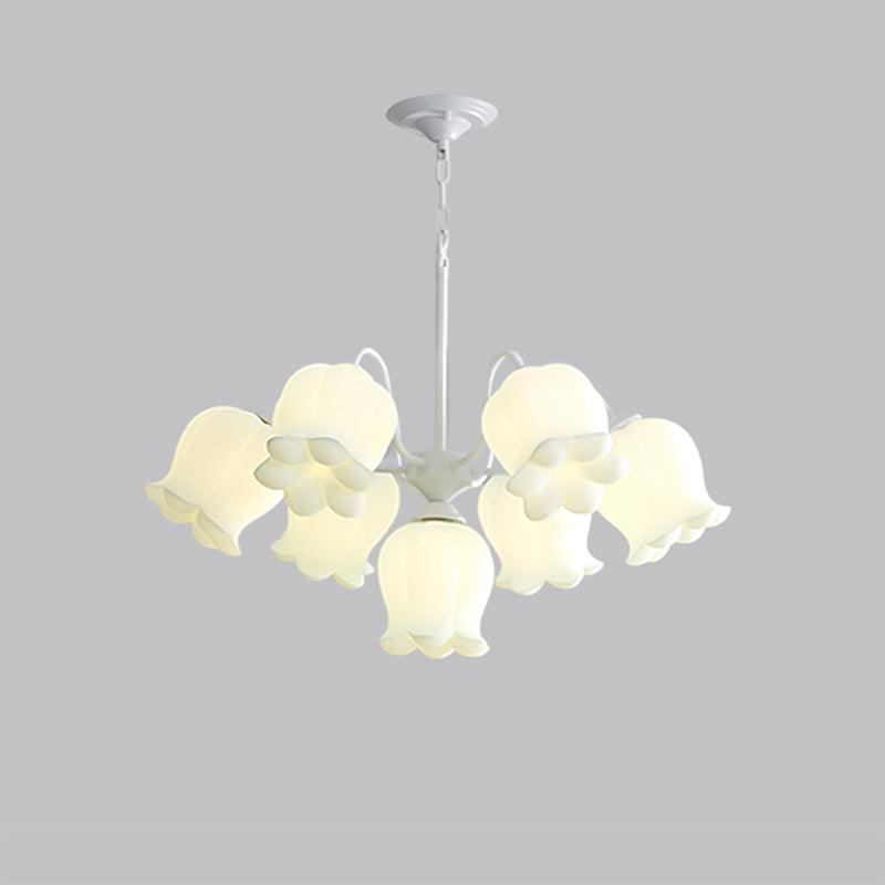 Lilium Cluster Chandelier 6 + 1 Heads ? 27.6″ x H 11.8″ / Dia 70cm x H 30cm / White & White Chandelier