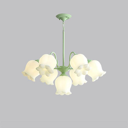 Lilium Cluster Chandelier 6 + 1 Heads ? 27.6″ x H 11.8″ / Dia 70cm x H 30cm / Green & White Chandelier