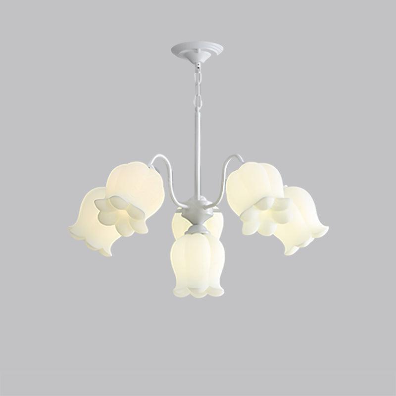 Lilium Cluster Chandelier 5 + 1 Heads ? 27.6″ x H 11.8″ / Dia 70cm x H 30cm / White & White Chandelier