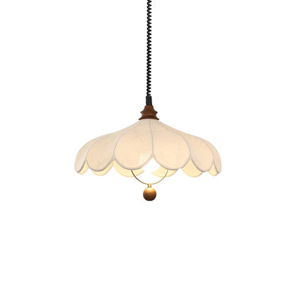 Lily Fabric Pendant Lamp Dia 15.7″ x H 13.8″ / Walnut Color & White Pendant light