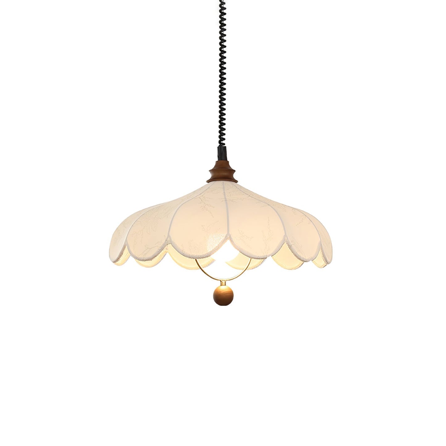 Lily Fabric Pendant Lamp Dia 19.7″ x H 13.8″ / Walnut Color & White Pendant light