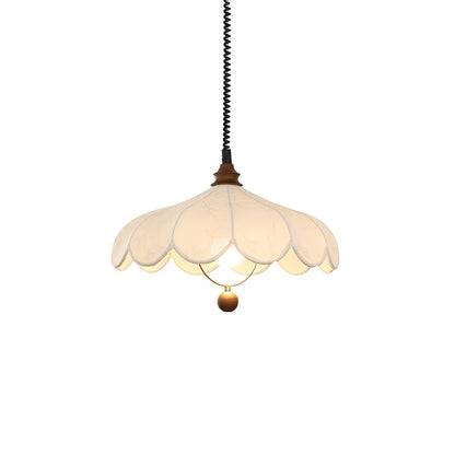 Lily Fabric Pendant Lamp Dia 19.7″ x H 13.8″ / Walnut Color & White Pendant light