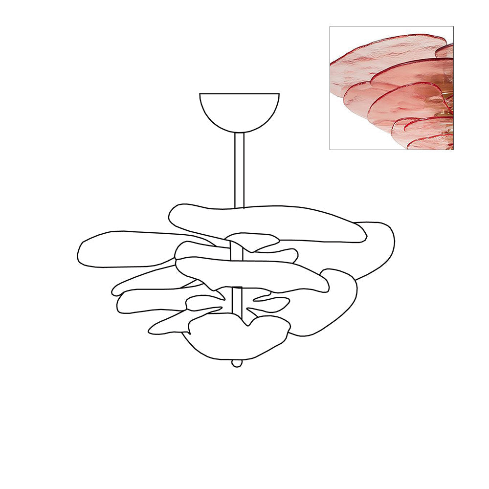 Petals Gold Murano Chandelier 8-lights Dia 21.6″ x H 8.6″ / Pink & Gold 1001 Chandelier