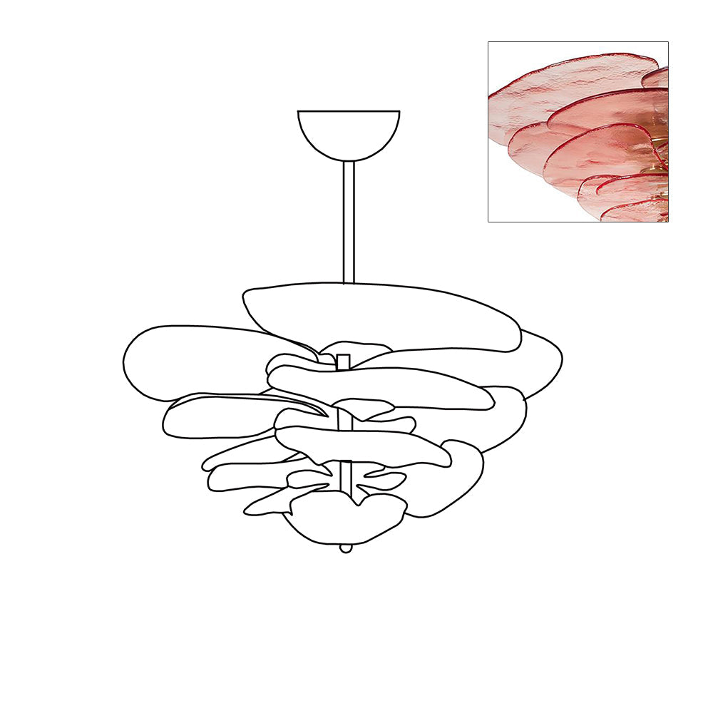 Petals Gold Murano Chandelier 12-lights Dia 26.3″ x H 11.4″ / Pink & Gold 1001 Chandelier