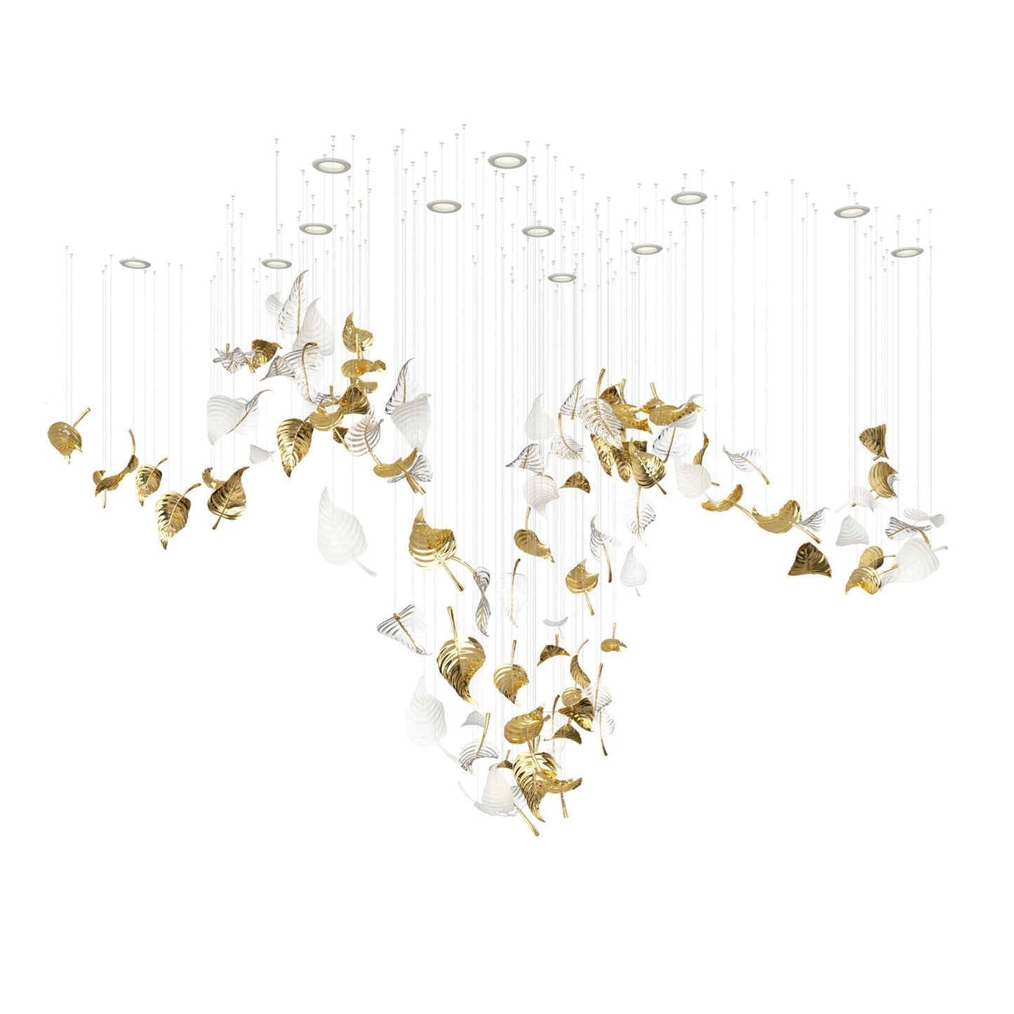 Linden Leaves Chandelier Support Customized Drawings / White & Clear & Gold / Warm Light Chandelier