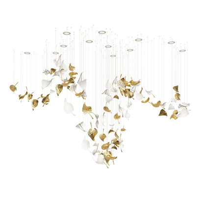 Linden Leaves Chandelier Support Customized Drawings / White & Clear & Gold / Warm Light Chandelier