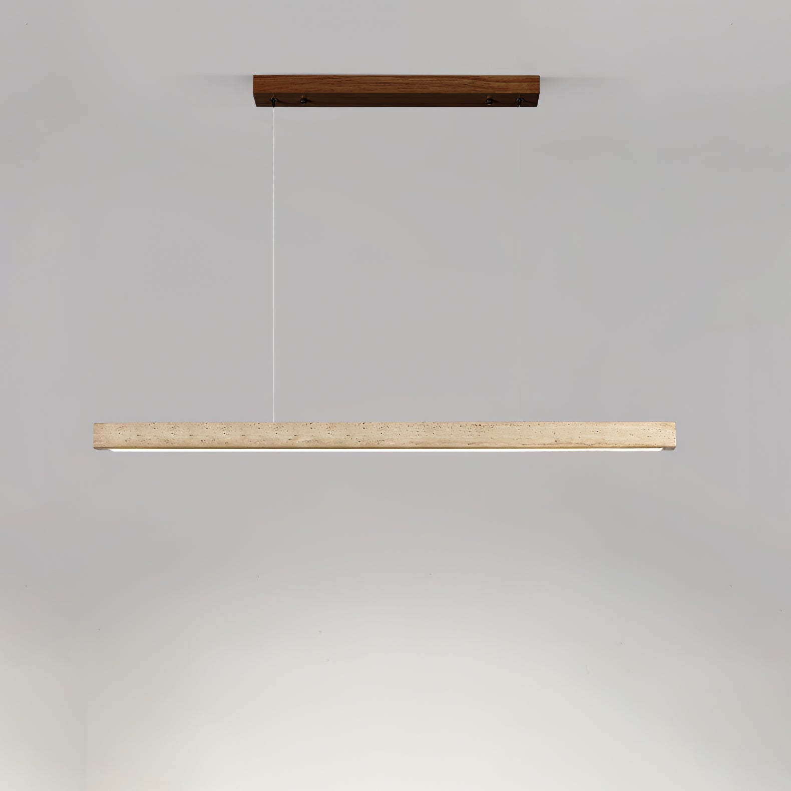 Linear Travertine Pendant Lamp ? 31.5″ x H 1.9″ / Walnut Wood & Yellow Travertine / Warm Light 1001 pendant Lamp