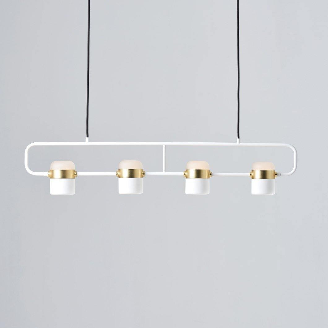Adjustable Glass Pendant Light 4heads: L 35.4″ x H 7.1″ / L 90cm x H 18cm / Gold + White / Warm white Pendant light